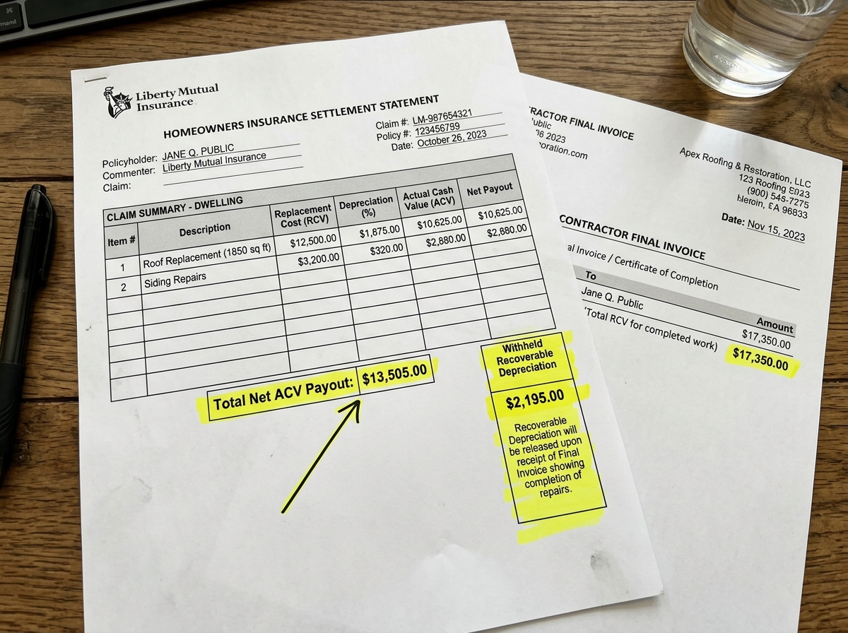 Actual Cash Value vs. Replacement Cost: How to Claim Withheld Depreciation