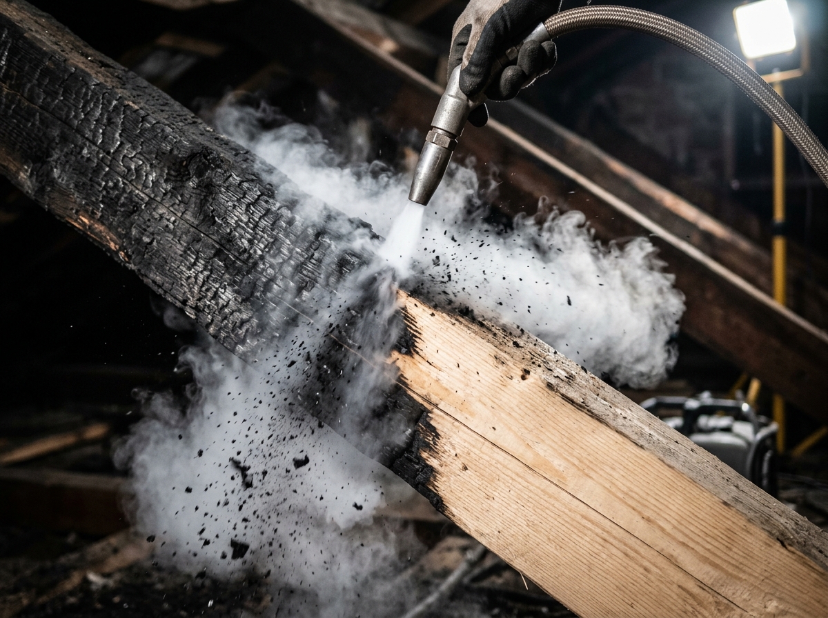Char Depth Assessment & Dry Ice Blasting on Load-Bearing Wood Studs